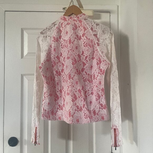 Kenneth Cole Reaction White Lace Blazer Zip Jacket Pink Lining Size Small - Picture 4 of 7